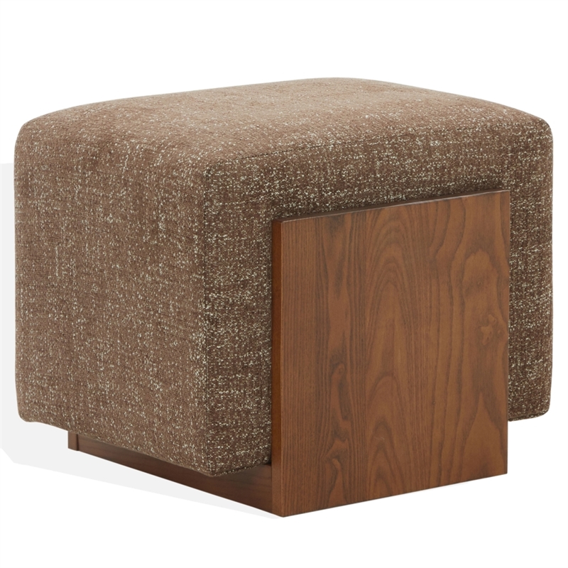 Safavieh Norabeth Chenille and Wood Ottoman in Brown/ Walnut