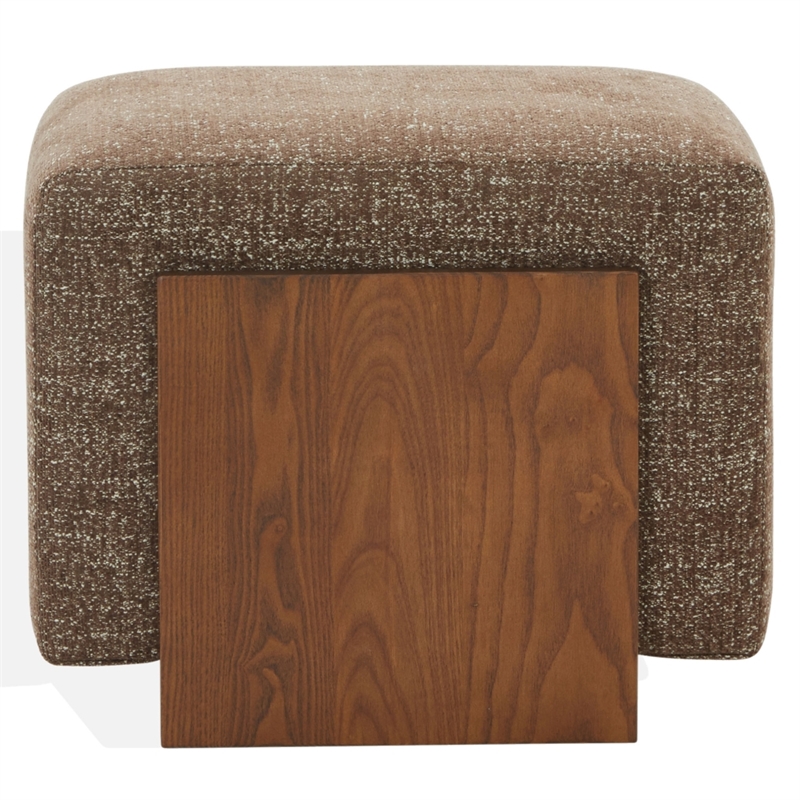 Safavieh Norabeth Chenille and Wood Ottoman in Brown/ Walnut