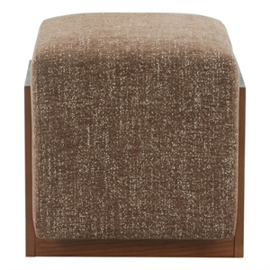 Safavieh Norabeth Chenille and Wood Ottoman in Brown/ Walnut