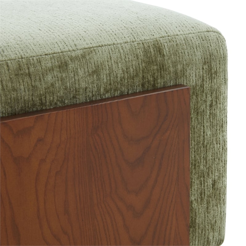 Safavieh Norabeth Chenille and Wood Ottoman in Green / Walnut
