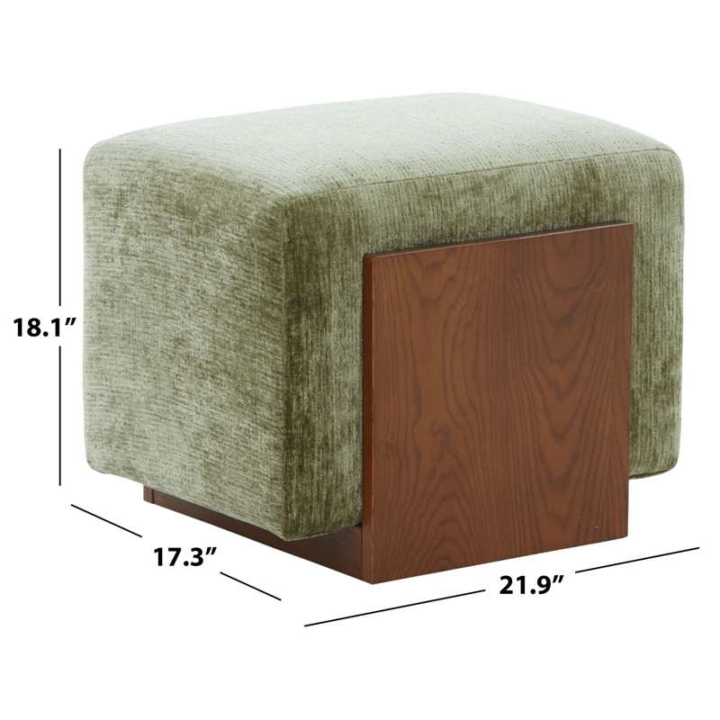 Safavieh Norabeth Chenille and Wood Ottoman in Green / Walnut