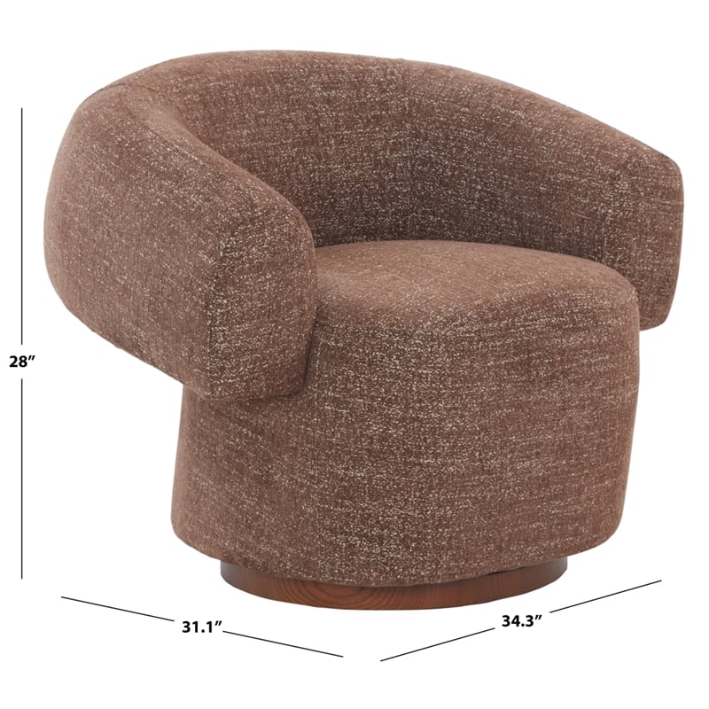 Safavieh Kerriann Chenille and Wood Swivel Chair in Brown