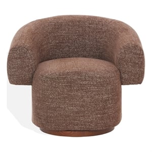 Safavieh Kerriann Chenille and Wood Swivel Chair in Brown
