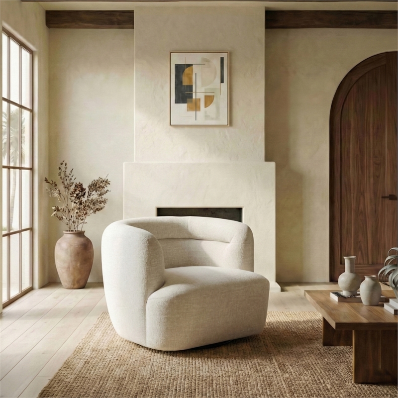 Safavieh Joangela Chenille and Wood Swivel Chair in Taupe