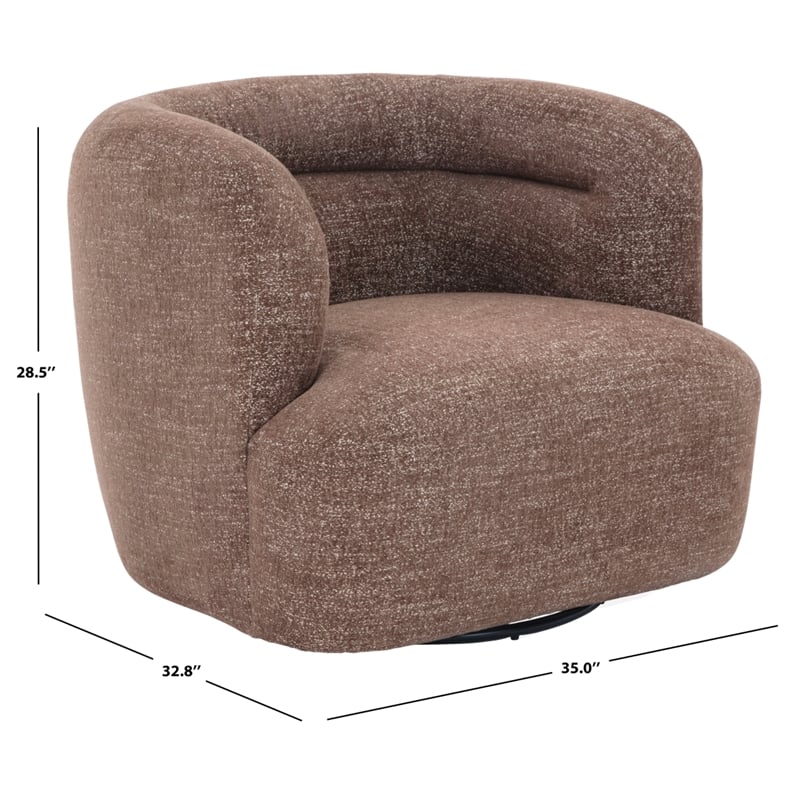 Safavieh Joangela Chenille and Wood Swivel Chair in Brown