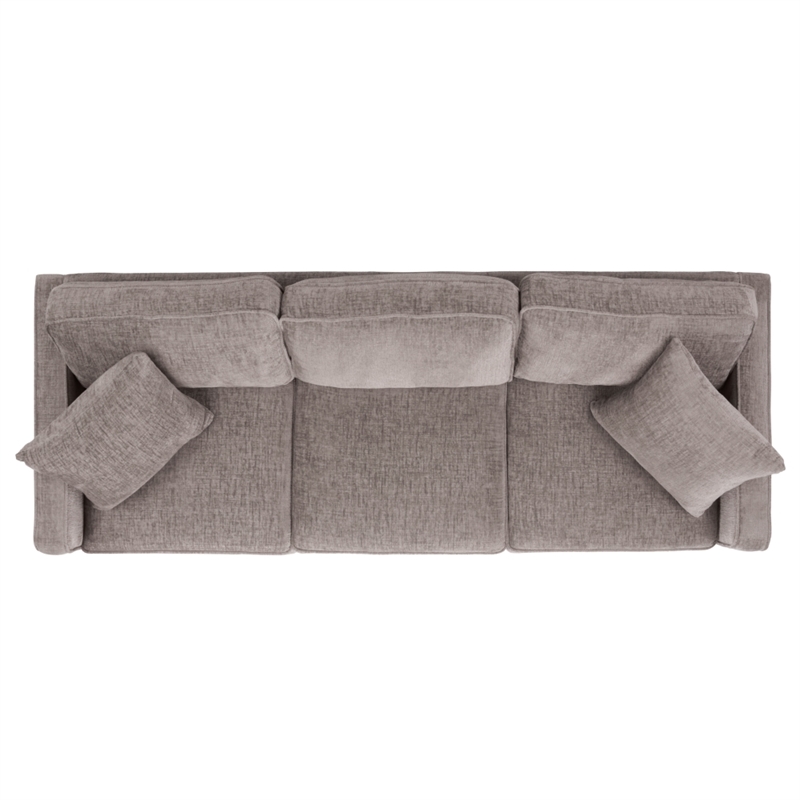 Safavieh Taylyn Chenille and Wood 3 Seat Sofa in Light Brown