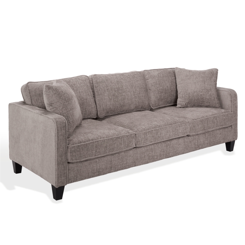 Safavieh Taylyn Chenille and Wood 3 Seat Sofa in Light Brown