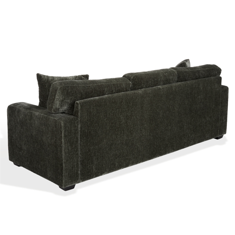 Safavieh Vasquez Chenille and Wood 3 Seat Sofa in Green