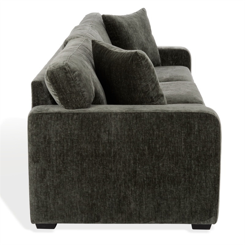 Safavieh Vasquez Chenille and Wood 3 Seat Sofa in Green