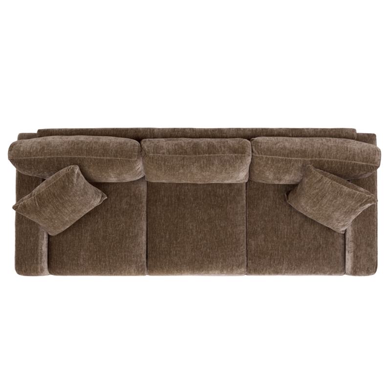 Safavieh Vasquez Chenille and Wood 3 Seat Sofa in Brown