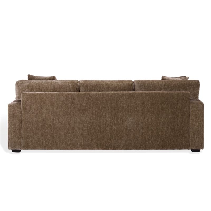 Safavieh Vasquez Chenille and Wood 3 Seat Sofa in Brown