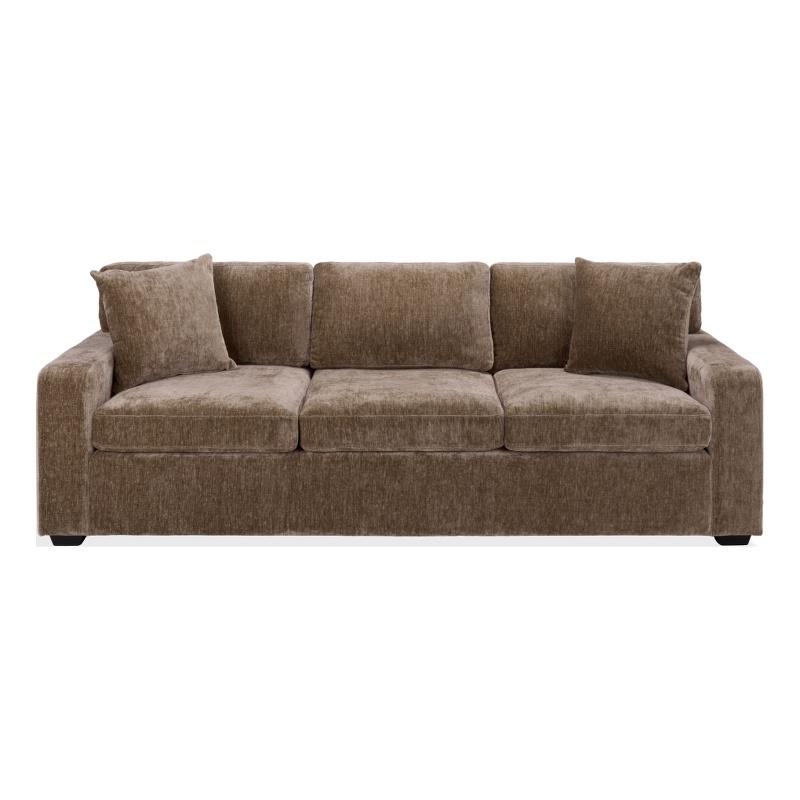Safavieh Vasquez Chenille and Wood 3 Seat Sofa in Brown