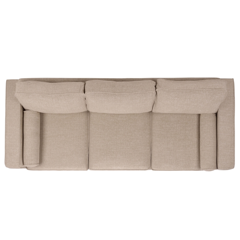 Safavieh Robertson Chenille and Wood 3 Seat Sofa in Taupe