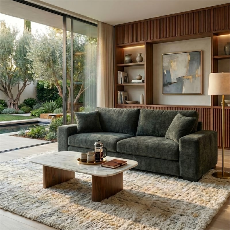 Safavieh Oakleigh Chenille and Wood Sofa in Green
