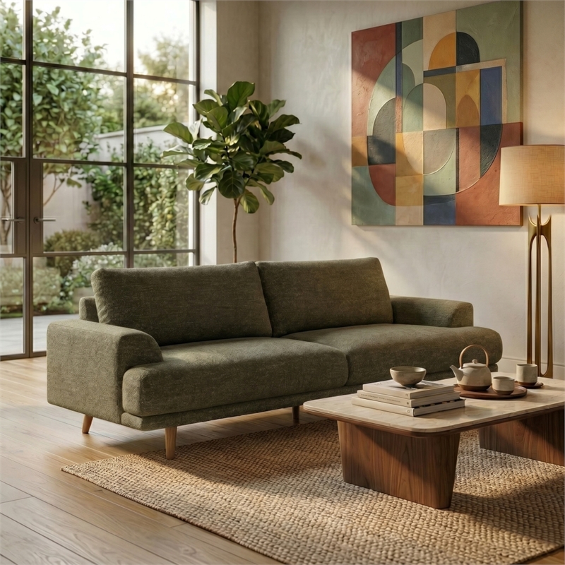 Safavieh Nikolai Chenille and Wood Sofa in Green
