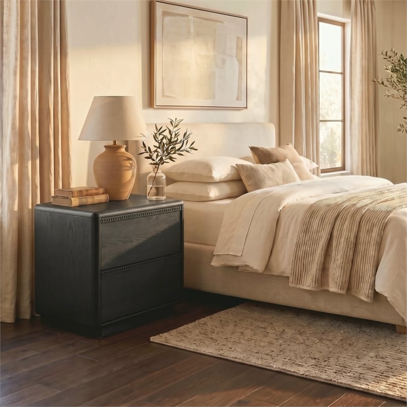Safavieh Alanna 2 Drawer Wood Nightstand in Black