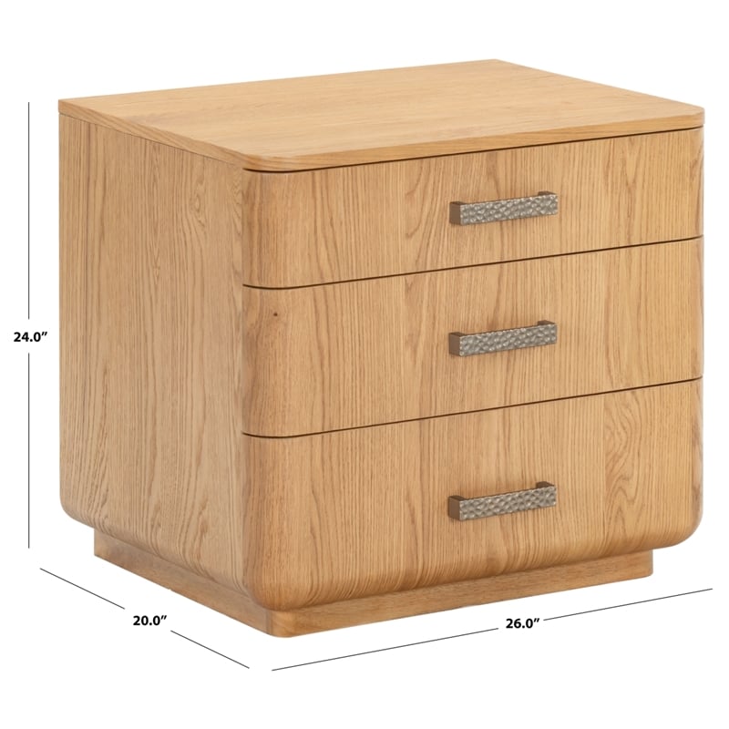 Safavieh Carmilla 3 Drawer Wood Nightstand in Brown / Oak