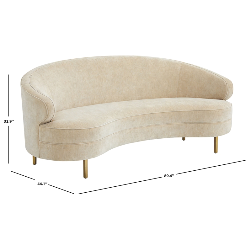 Safavieh Primrose Wood Curved Sofa in Taupe / Gold