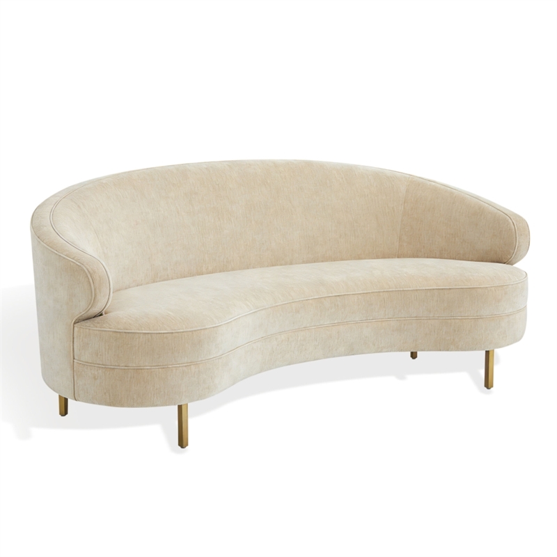 Safavieh Primrose Wood Curved Sofa in Taupe / Gold