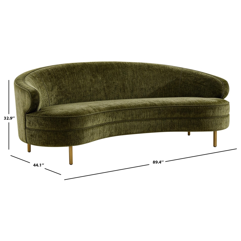 Safavieh Primrose Wood Curved Sofa in Olive  / Gold