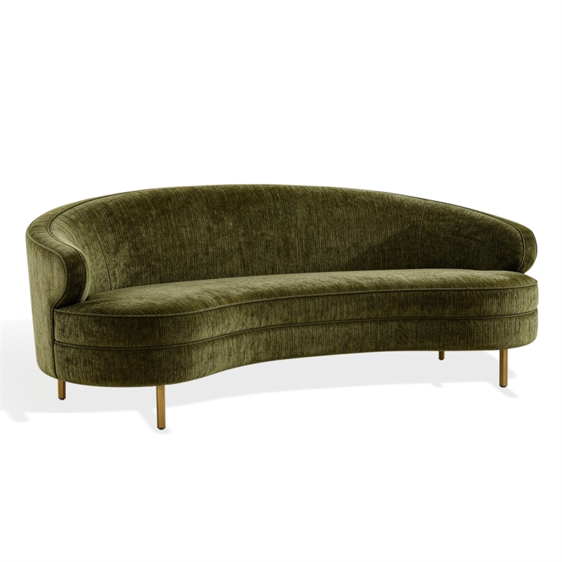 Safavieh Primrose Wood Curved Sofa in Olive  / Gold