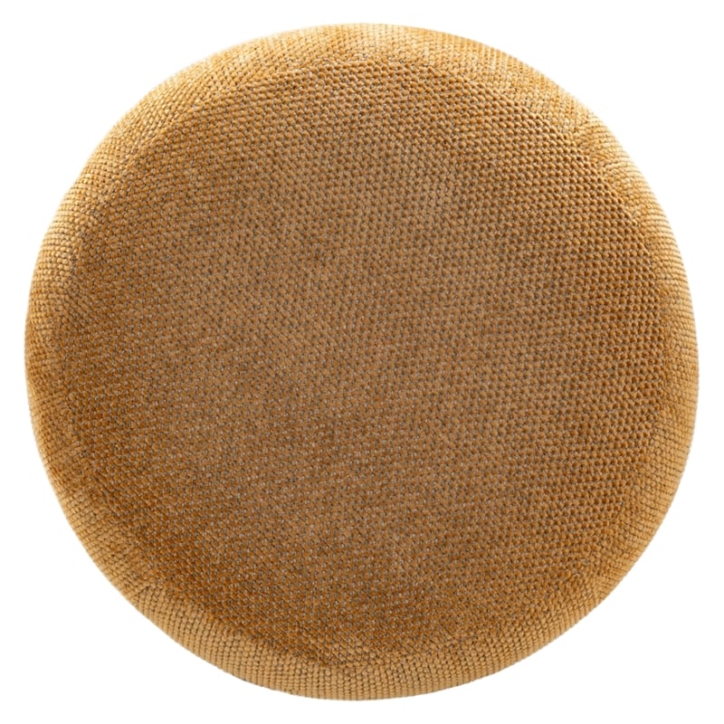 Safavieh Cecelia Round Chenille and Wood Ottoman in Mustard / Walnut