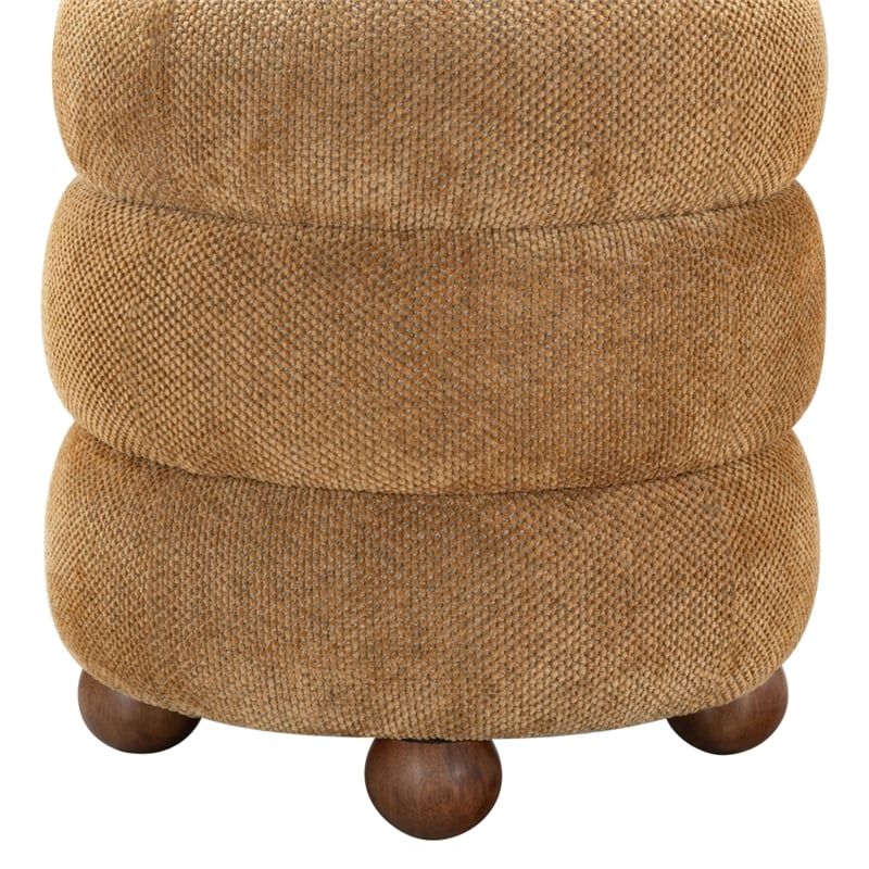 Safavieh Cecelia Round Chenille and Wood Ottoman in Mustard / Walnut