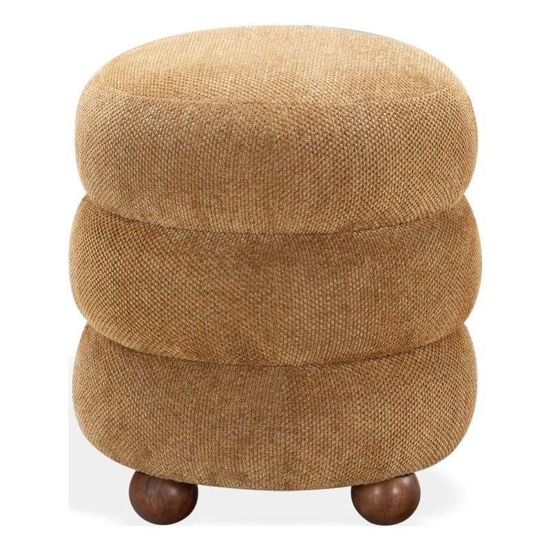 Safavieh Cecelia Round Chenille and Wood Ottoman in Mustard / Walnut