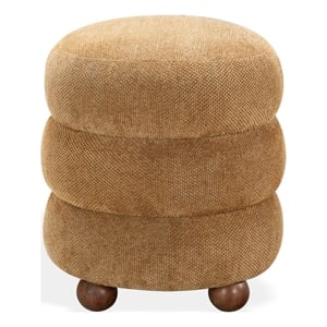 Safavieh Cecelia Round Chenille and Wood Ottoman in Mustard / Walnut