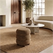 Safavieh Cecelia Round Chenille and Wood Ottoman in Brown/ Walnut