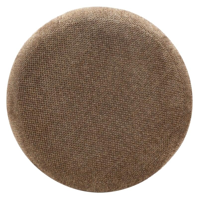 Safavieh Cecelia Round Chenille and Wood Ottoman in Brown/ Walnut