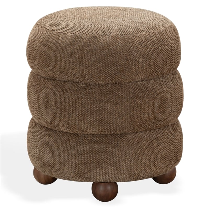 Safavieh Cecelia Round Chenille and Wood Ottoman in Brown/ Walnut