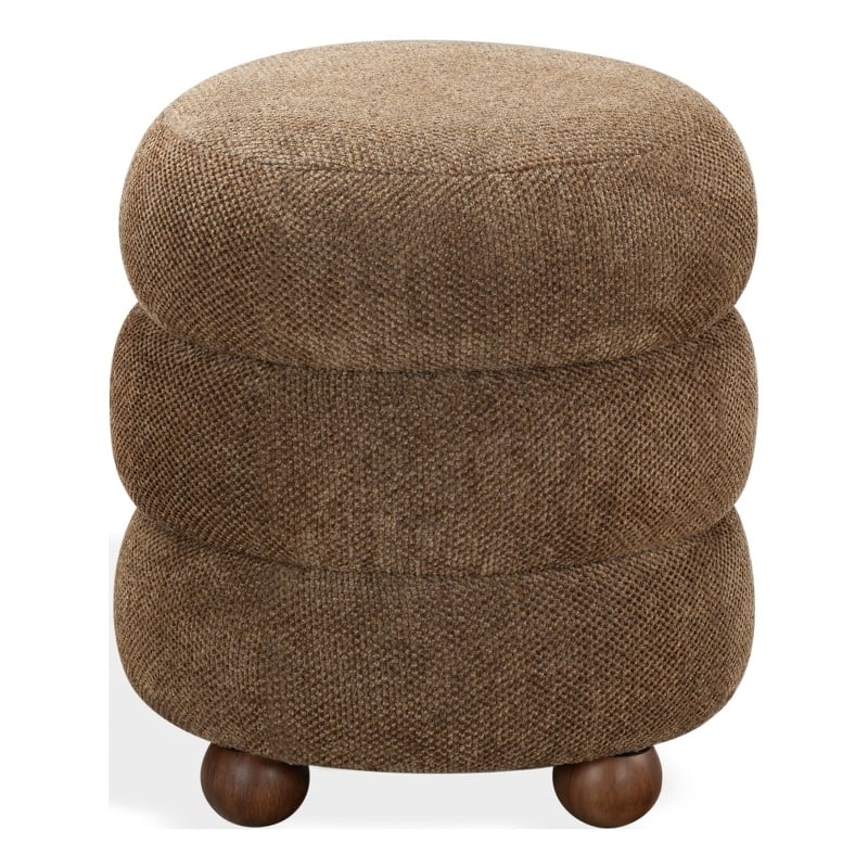 Safavieh Cecelia Round Chenille and Wood Ottoman in Brown/ Walnut