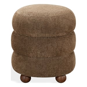 Safavieh Cecelia Round Chenille and Wood Ottoman in Brown/ Walnut