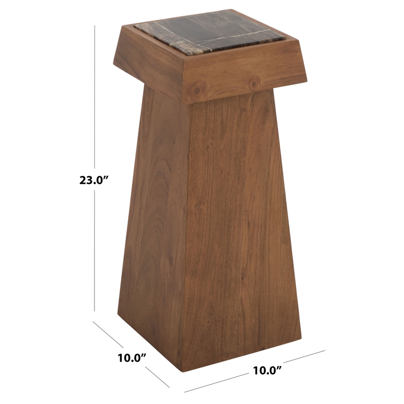 Safavieh Lakaytee Marble Top Drink Table in Walnut / Brown