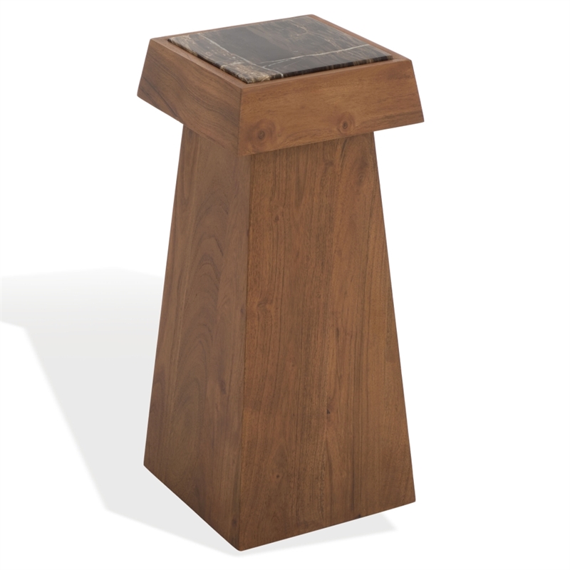 Safavieh Lakaytee Marble Top Drink Table in Walnut / Brown
