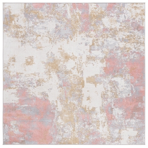 Safavieh Bayside 5'-3&quot x 5'-3&quot Power Loomed Polyester Rug in Ivory / Gray / Pink
