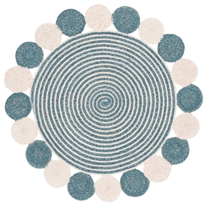 Safavieh Braided 3'-0&quot x 3'-0&quot Hand Woven Wool Rug in Turquoise / Peach
