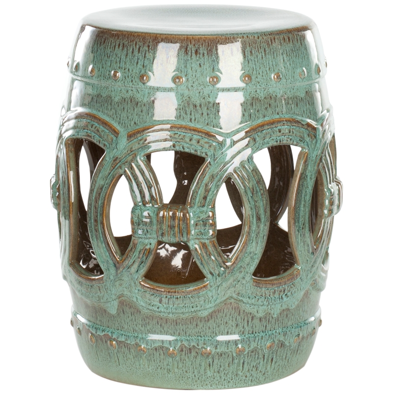 Safavieh Blue Green Ceramic Double Coin Stool in Blue