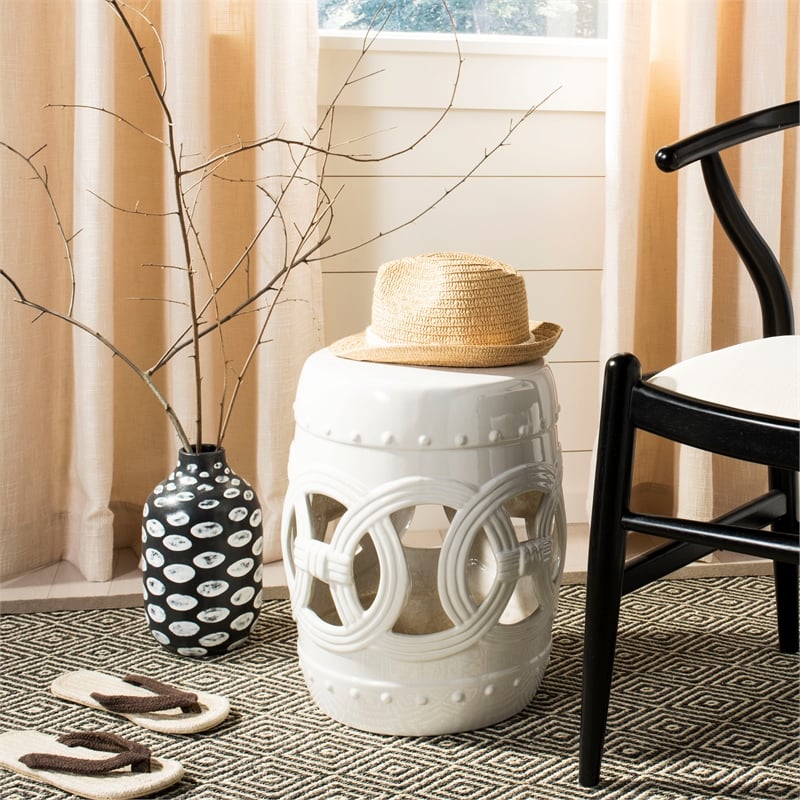 Safavieh White Ceramic Double Coin Stool in White