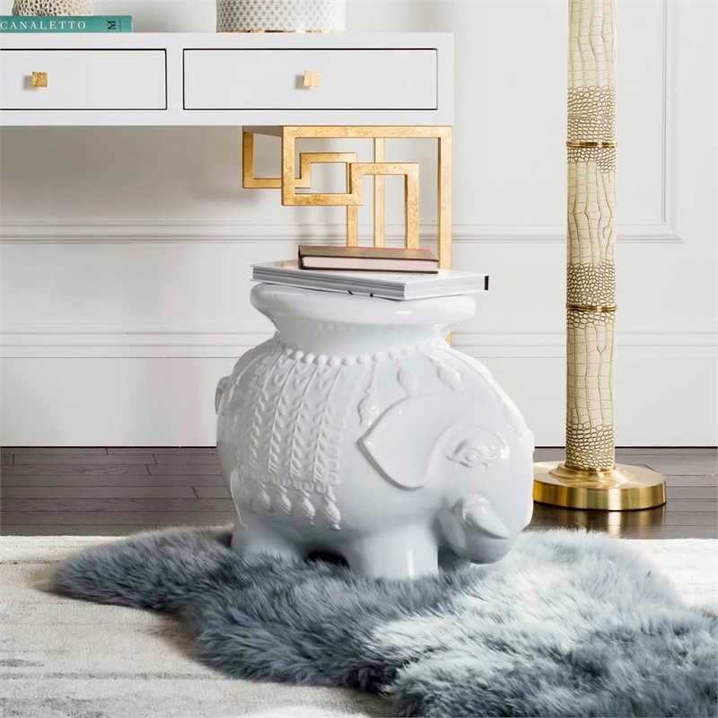 Safavieh Elephant Ceramic Garden Stool in White
