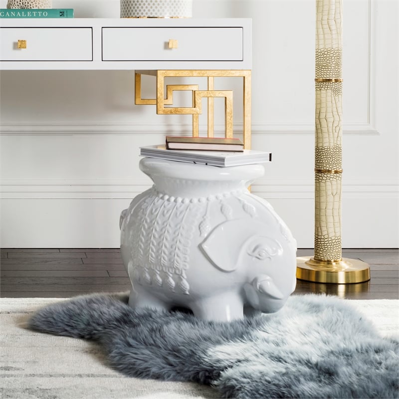 Safavieh Elephant Ceramic Garden Stool in White