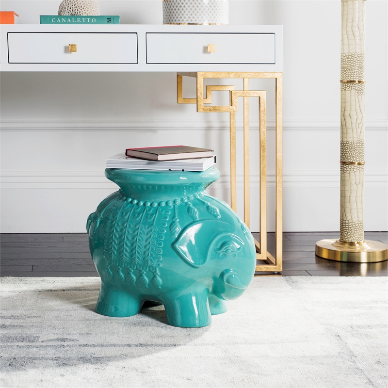 Safavieh Robin's Egg Blue Ceramic Elephant Stool in Blue