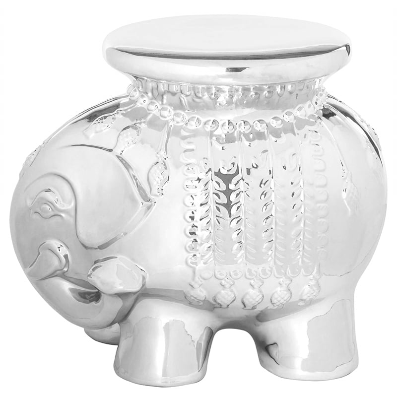 Safavieh Ceramic Elephant Stool in Silver
