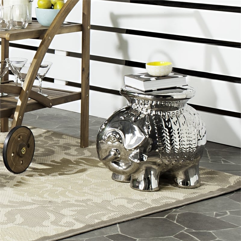 Safavieh Ceramic Elephant Stool in Silver