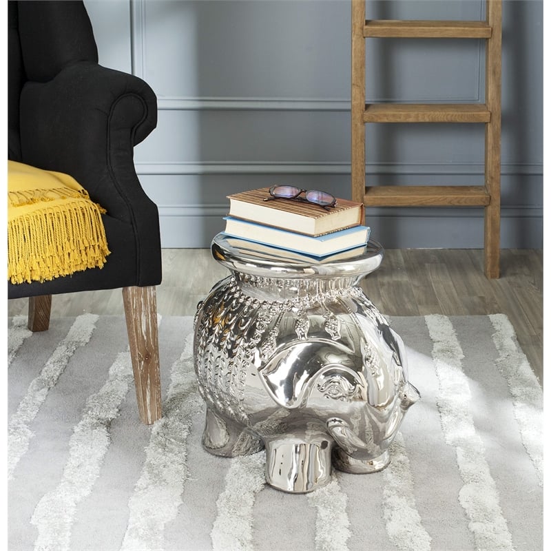 Safavieh Ceramic Elephant Stool in Silver