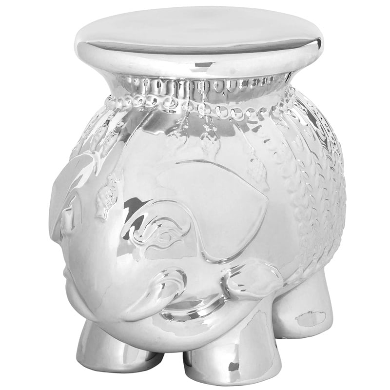 Safavieh Ceramic Elephant Stool in Silver