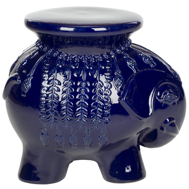 Safavieh Ceramic Elephant Stool in Navy
