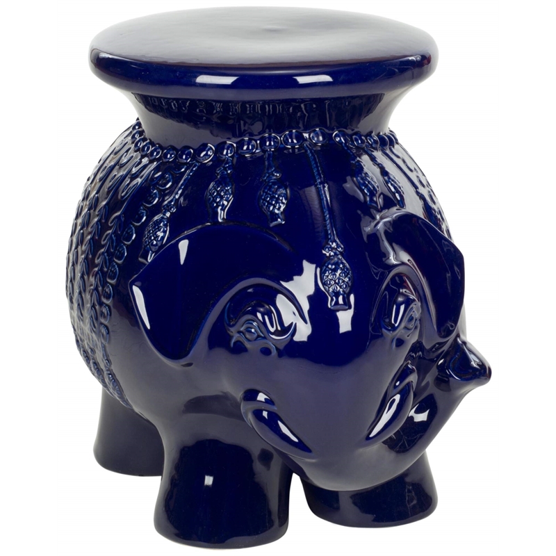 Safavieh Ceramic Elephant Stool in Navy