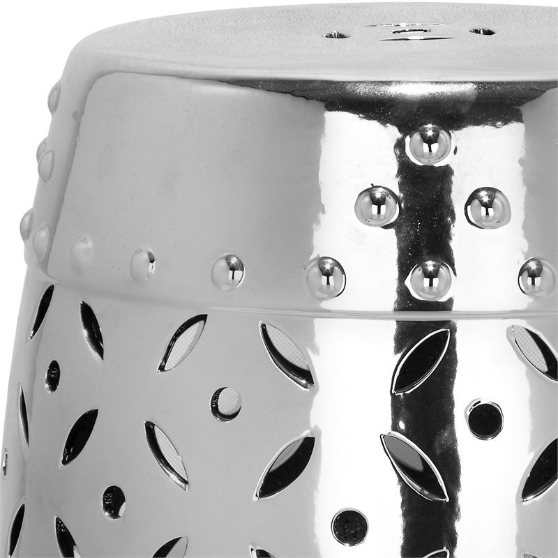 Safavieh Lattice Coin Ceramic Garden Stool in Silver
